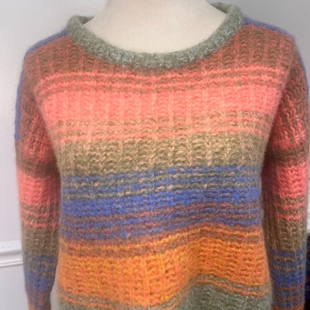 Velvet Graham Spencer Alpaca Striped Fuzzy Cropped Sweater Small Made in Peru
